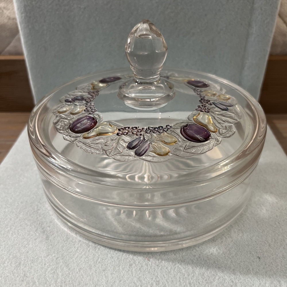 Apple Pear Grape Vintage Glass Covered Candy Dish